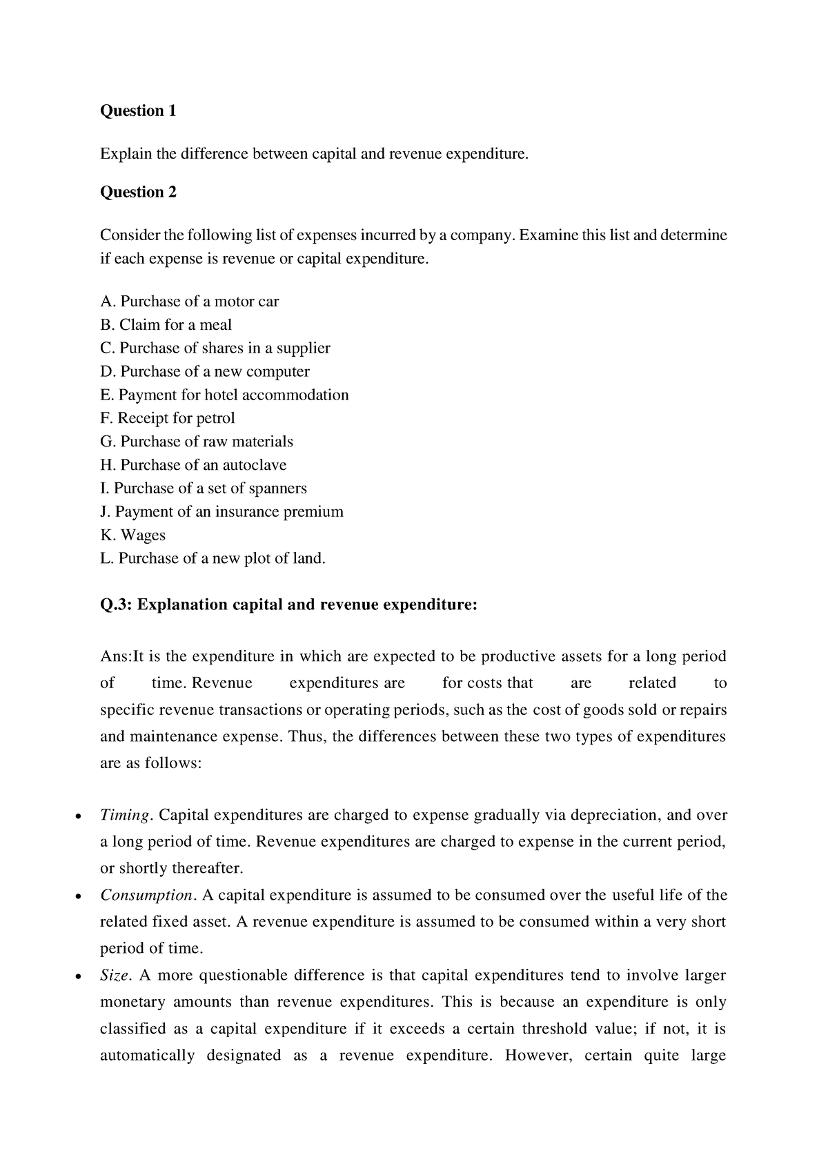 Capital revenue expenditure - Question 1 Explain the difference between ...