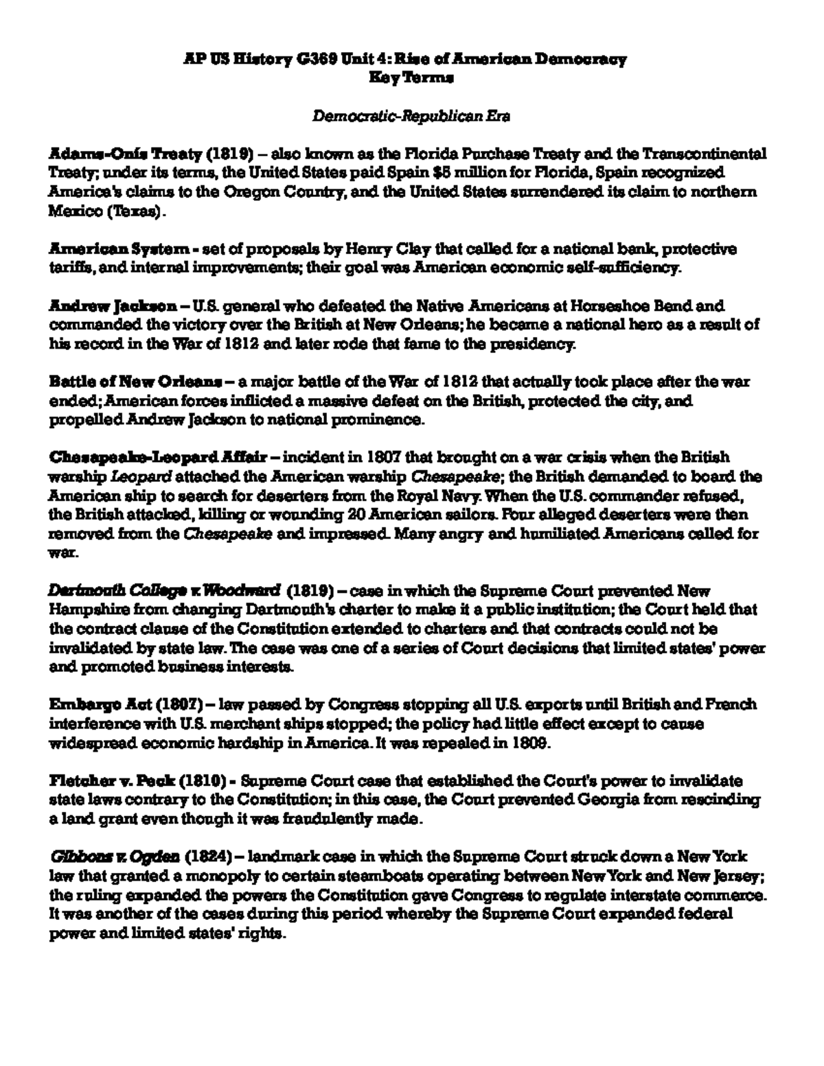 Unit 4 Rise of American Democracy Key Terms - AP US History G369 Unit 4 ...