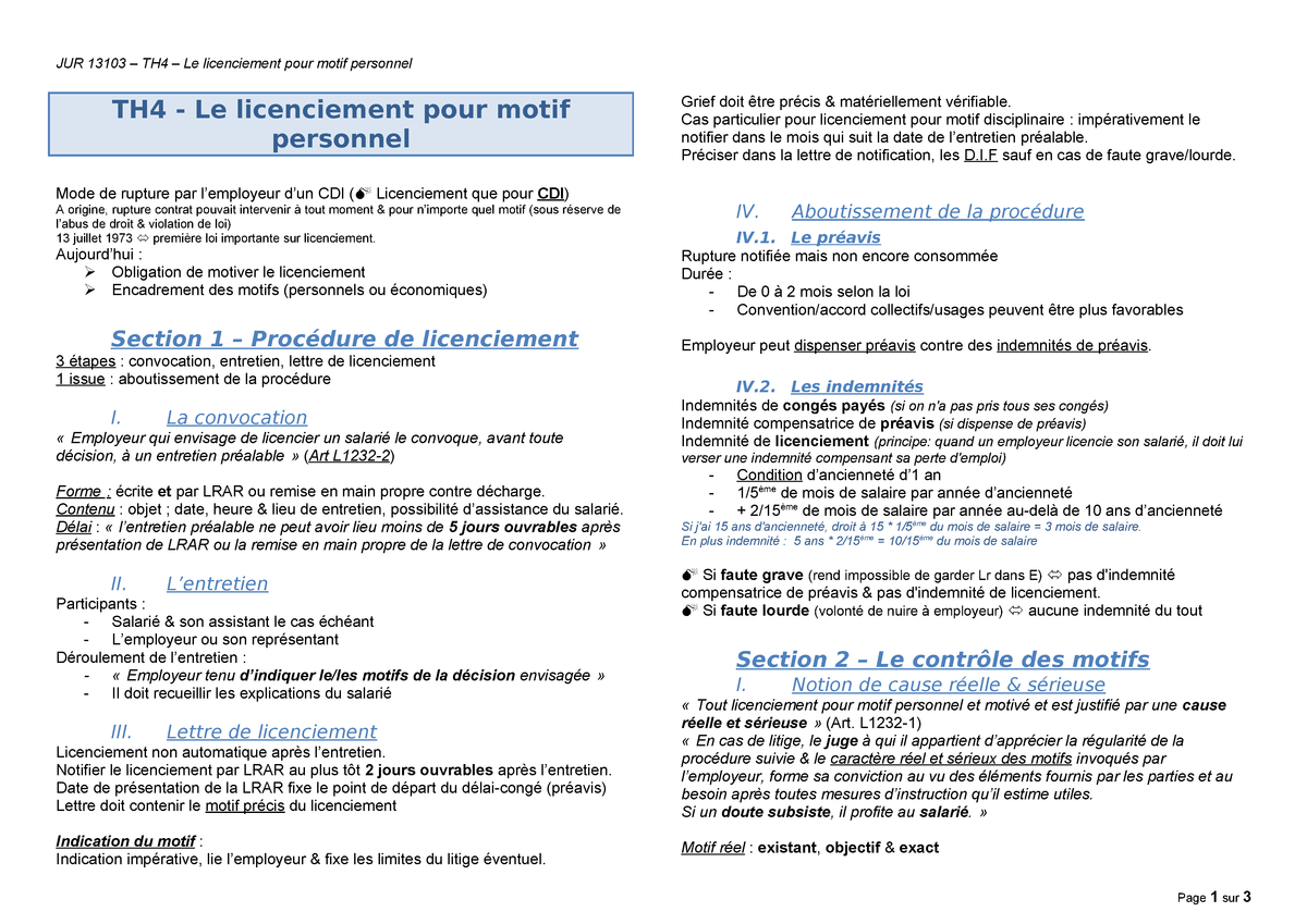 Procedure De Licenciement Pour Motif Personnel 