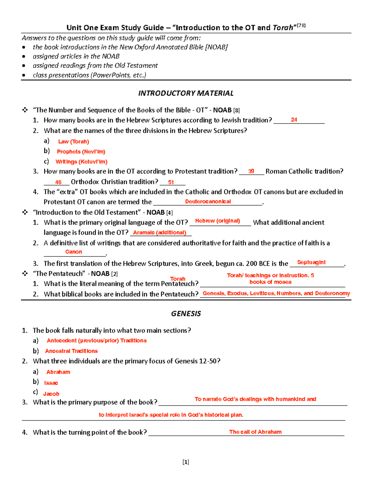 Unit One Exam Study Guide - ) INTRODUCTORY MATERIAL “The Number and ...