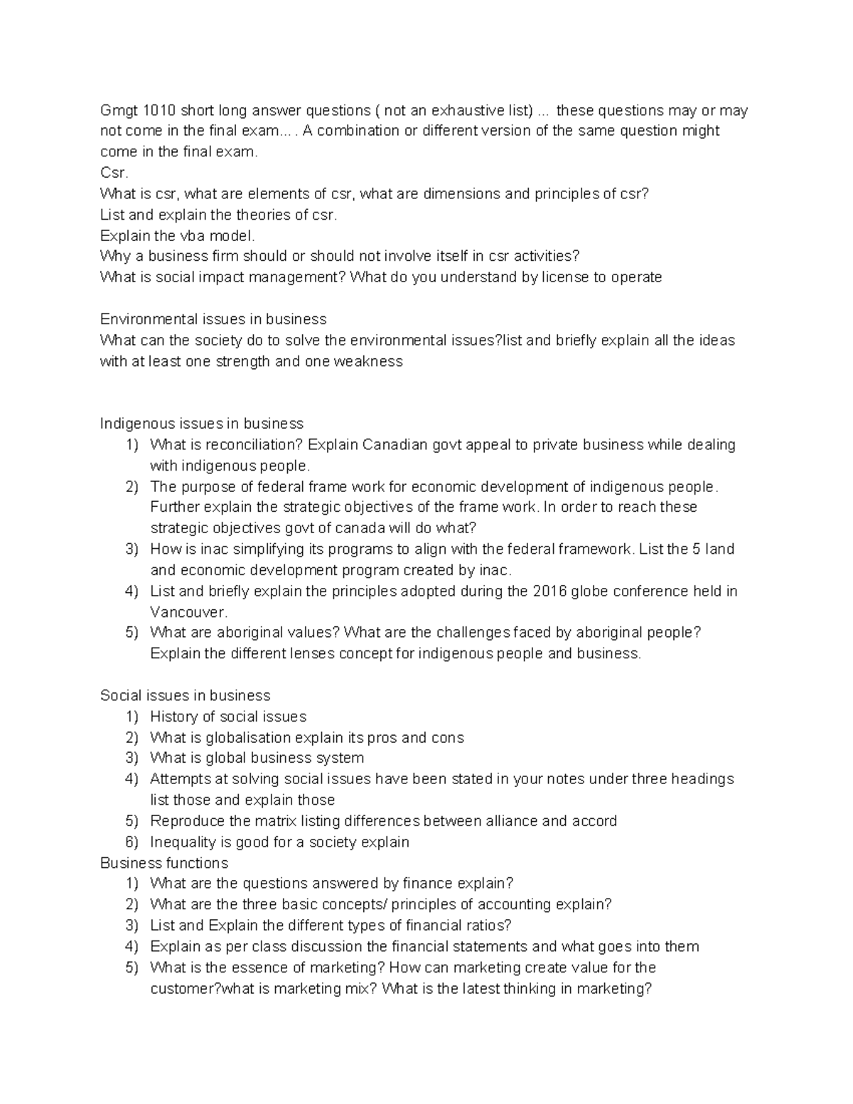 Gmgt 1010 short long sample qs for final - Gmgt 1010 short long answer ...