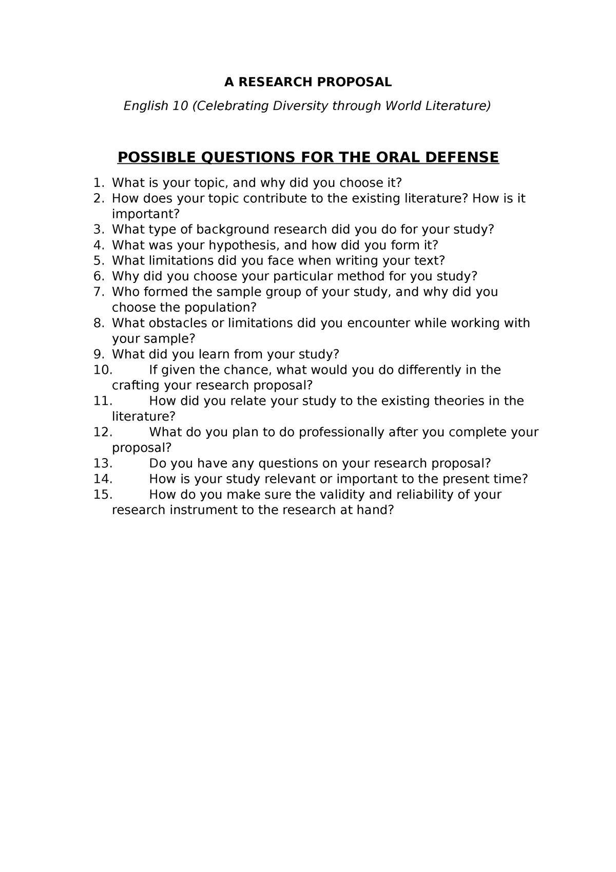 research proposal defense possible questions