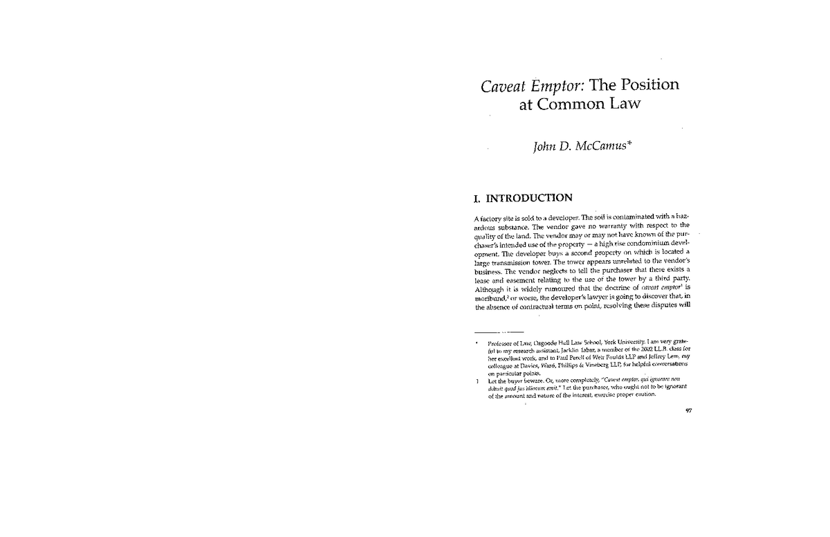 Caveat Emptor - Helpful - Land law - Studocu