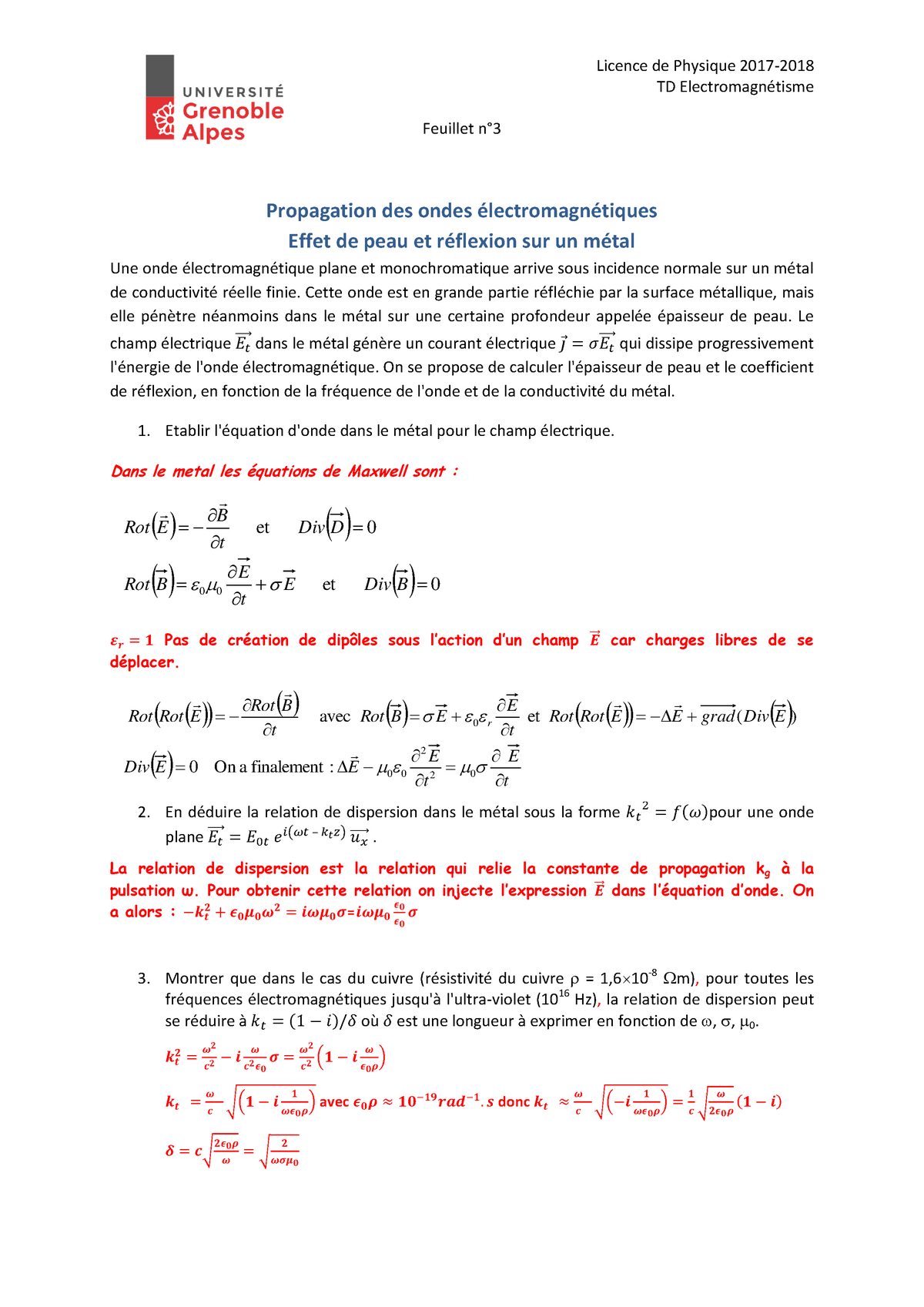 Corrigé TD 2 - TD 2 - Licence De Physique 2017-2018 TD ...