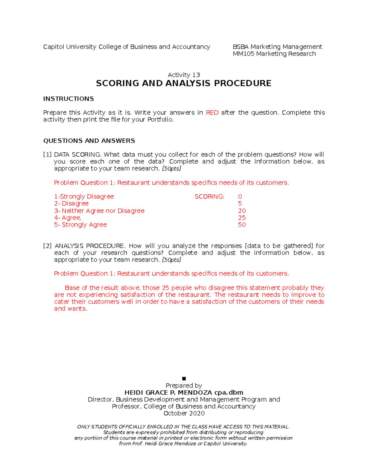 Scoring AND Analysis Procedure - Capitol University College of Business ...