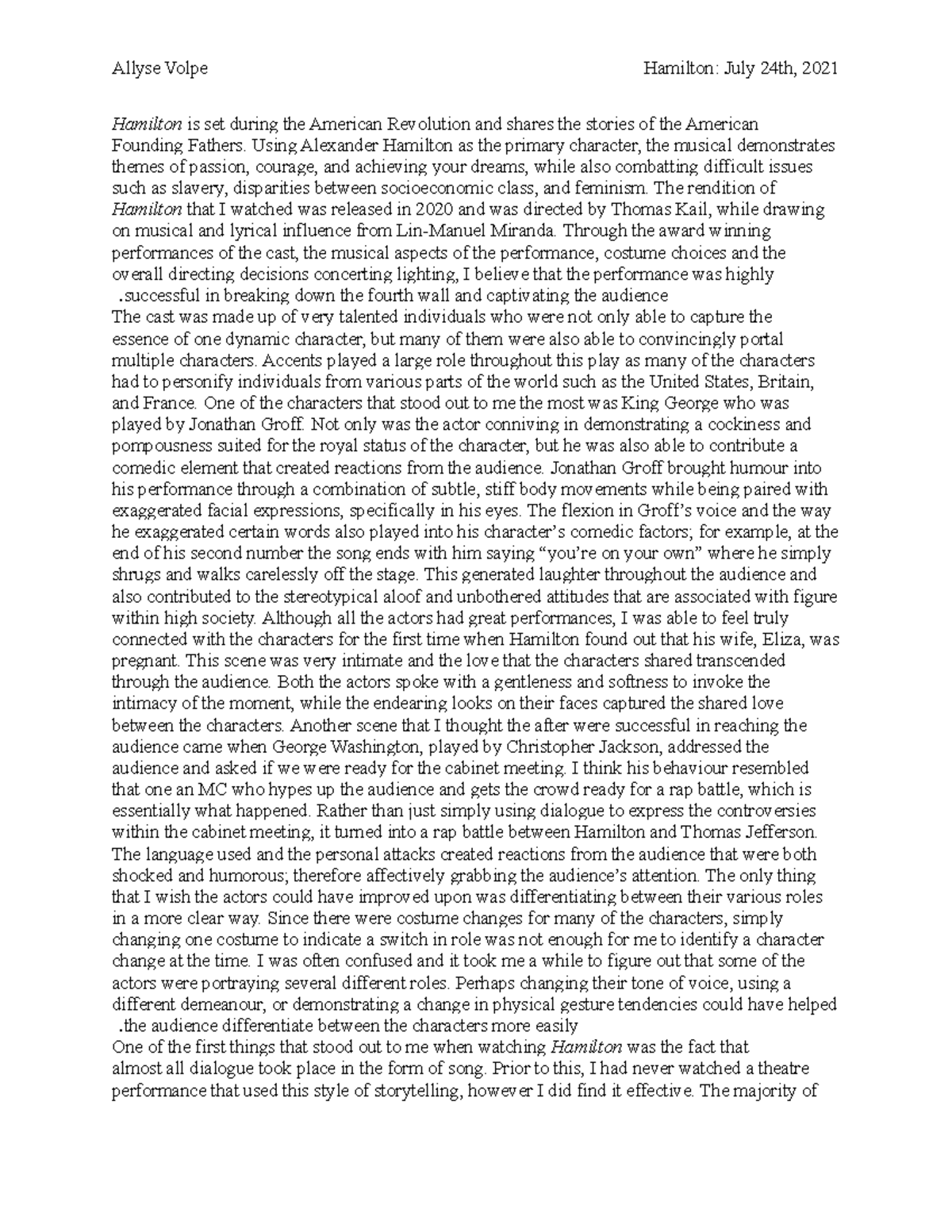 THE final paper - Hamilton is set during the American Revolution and ...