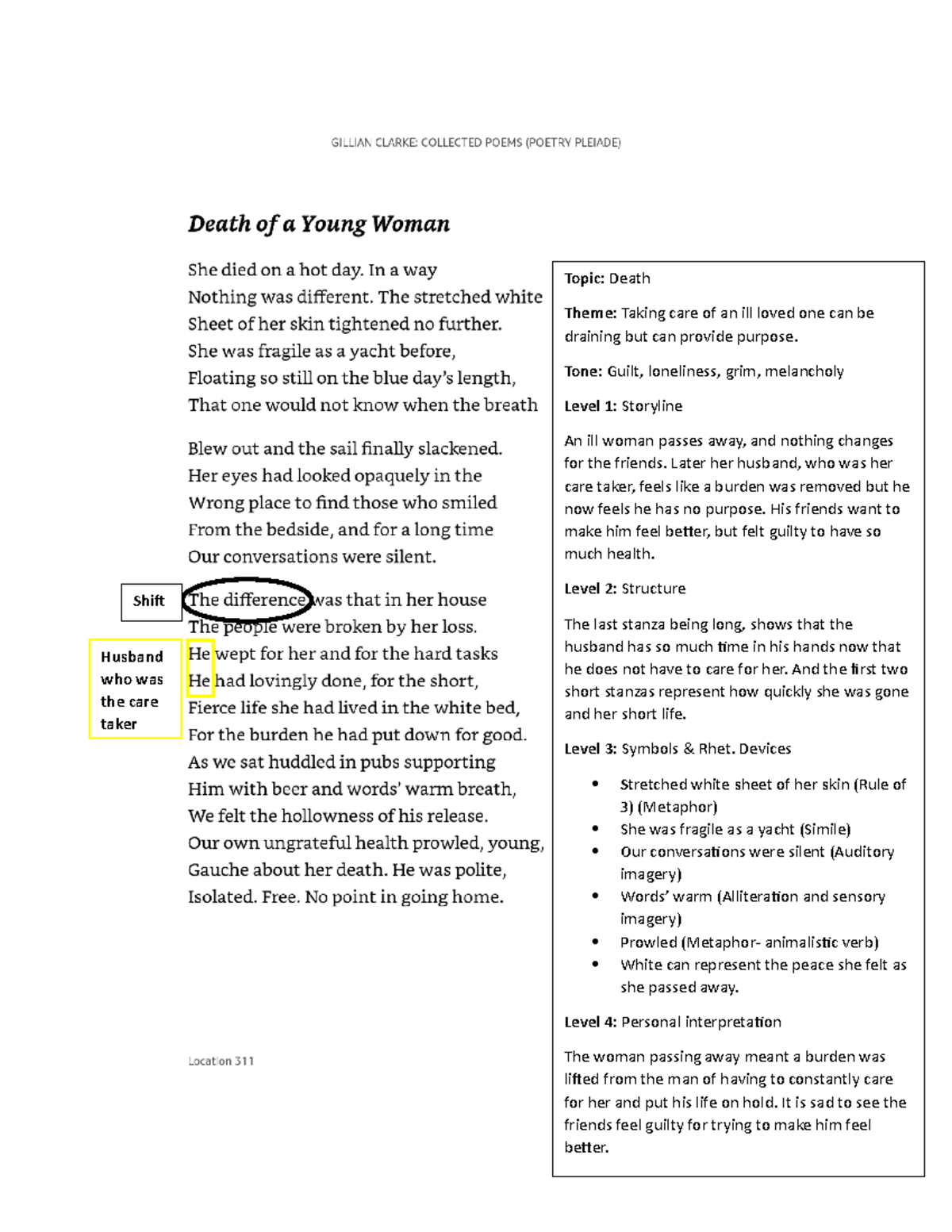 Death Of A Young Woman Gillian Clarke Poem Analysis Topic Death