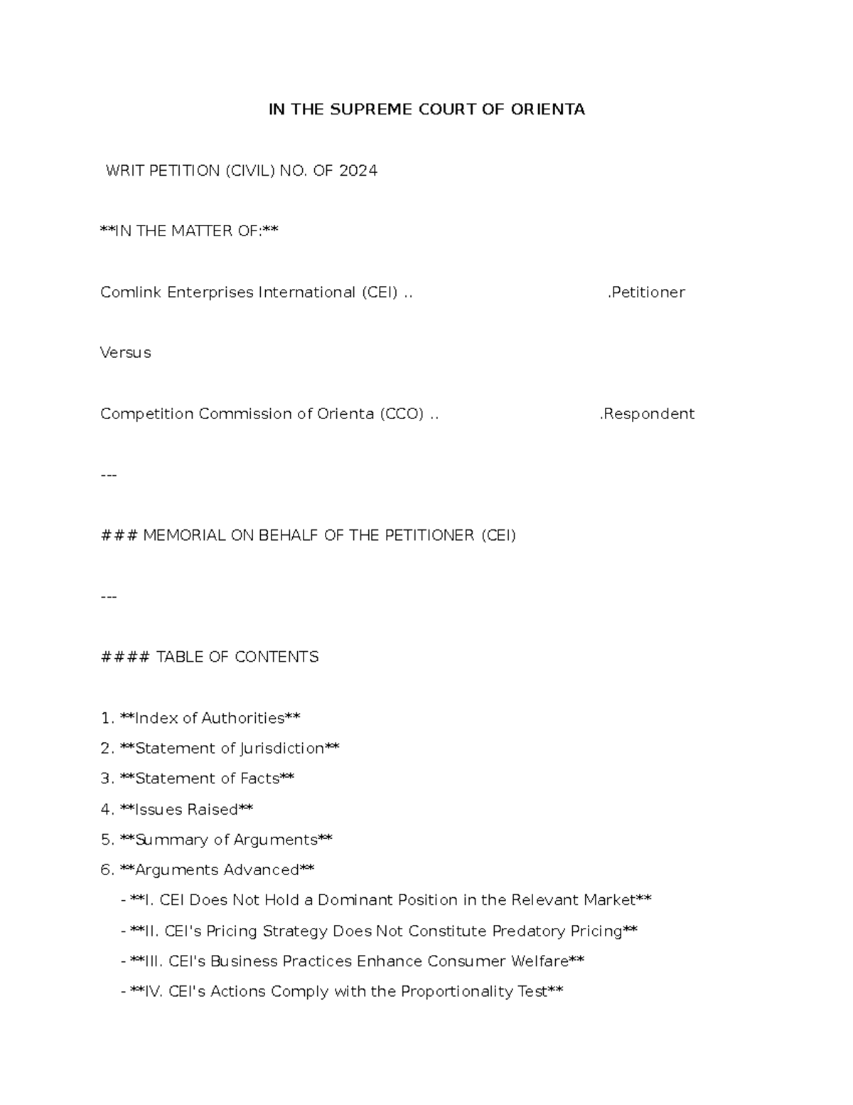 Issue 2 - IN THE SUPREME COURT OF ORIENTA WRIT PETITION (CIVIL) NO. OF ...