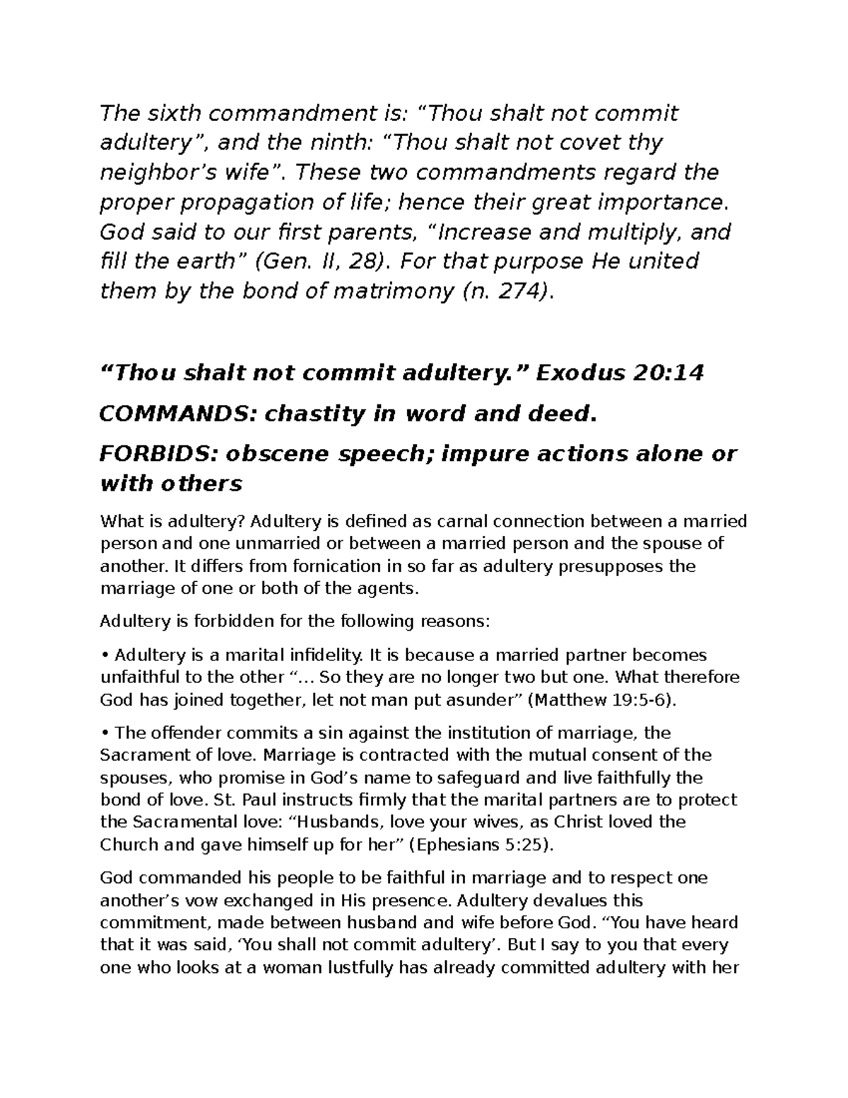 6th and 9th - ueudu - The sixth commandment is: “Thou shalt not commit ...