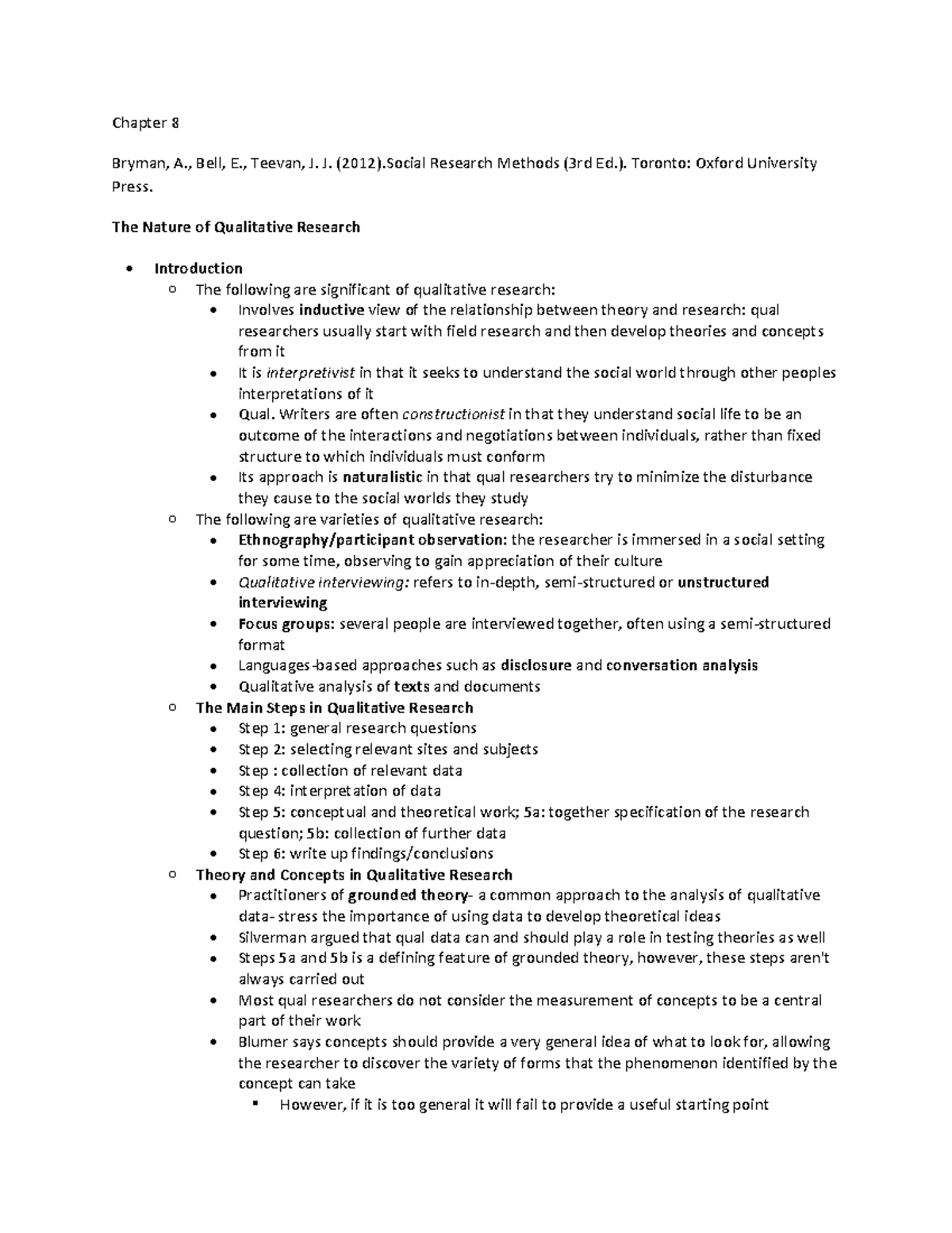 Research Design and Qualitative Methods - Lecture notes - Chapter 8 ...