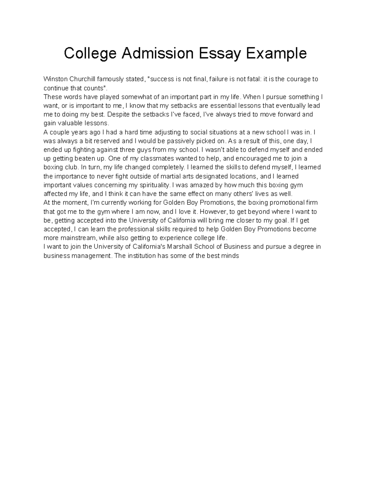 College Admission Essay Example - College Admission Essay Example ...