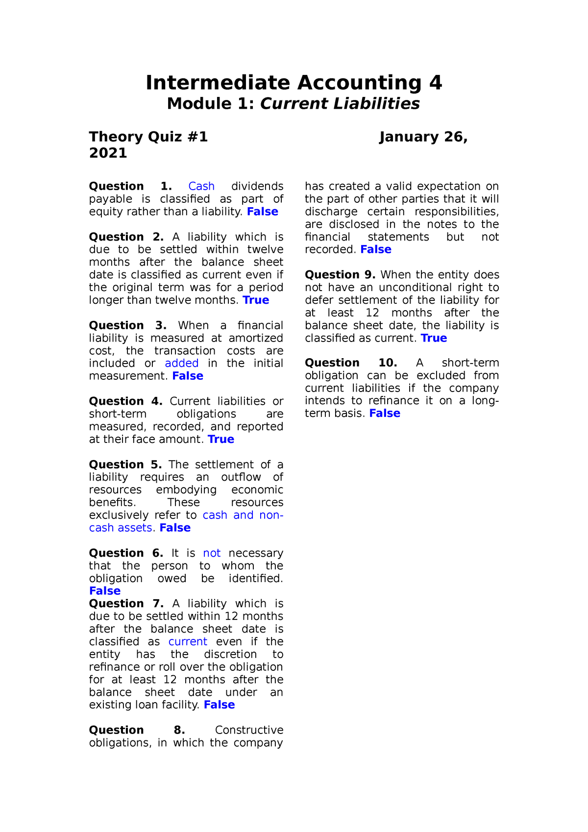 Midterm Quizzes Compilation - Intermediate Accounting 4 Module 1 ...