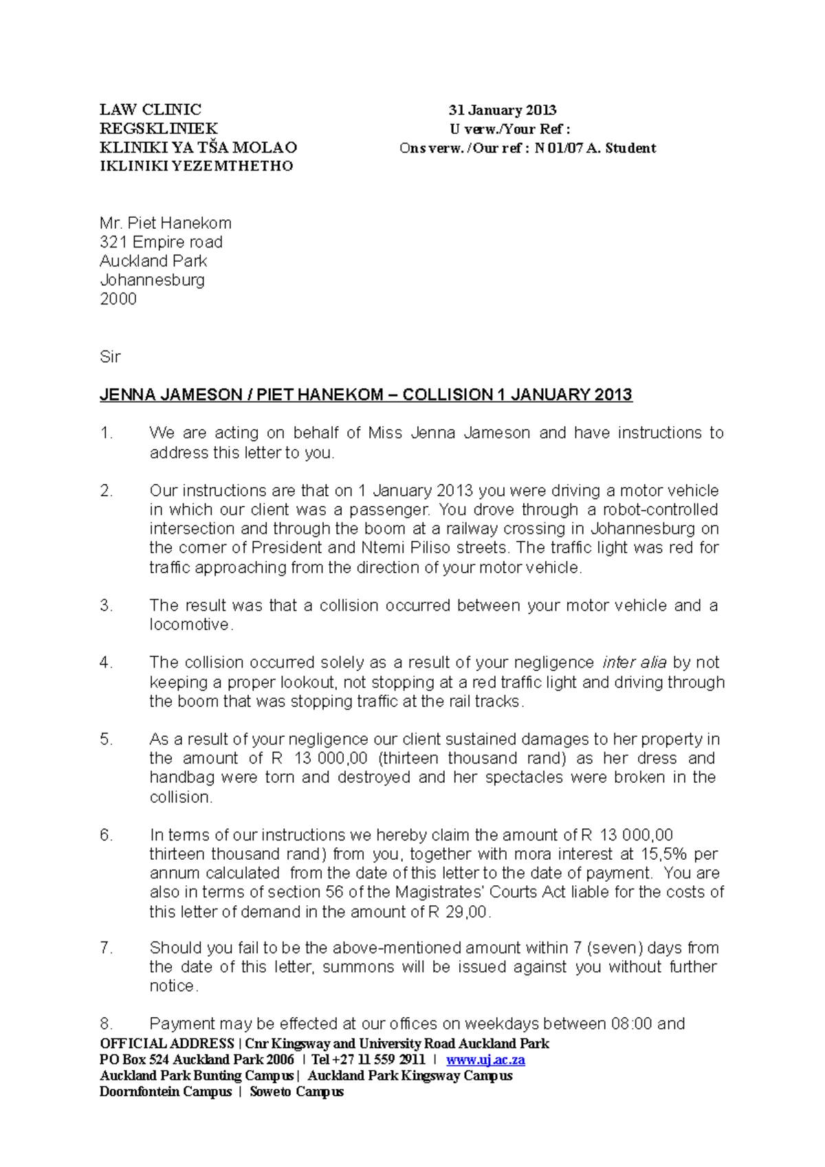 letter-of-demand-12-february-2013-law-clinic-31-january-2013