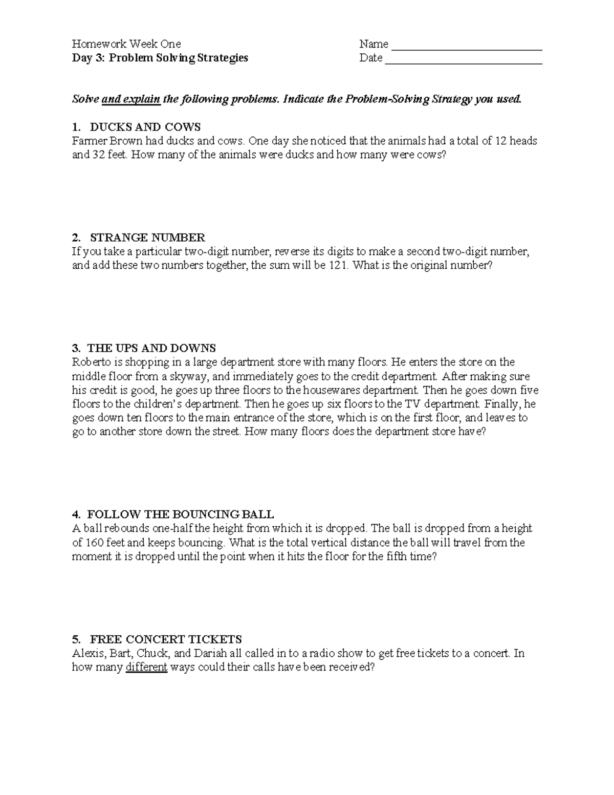 Day+3+HW+Problem+Solving+Strategies - Homework Week One Name ...