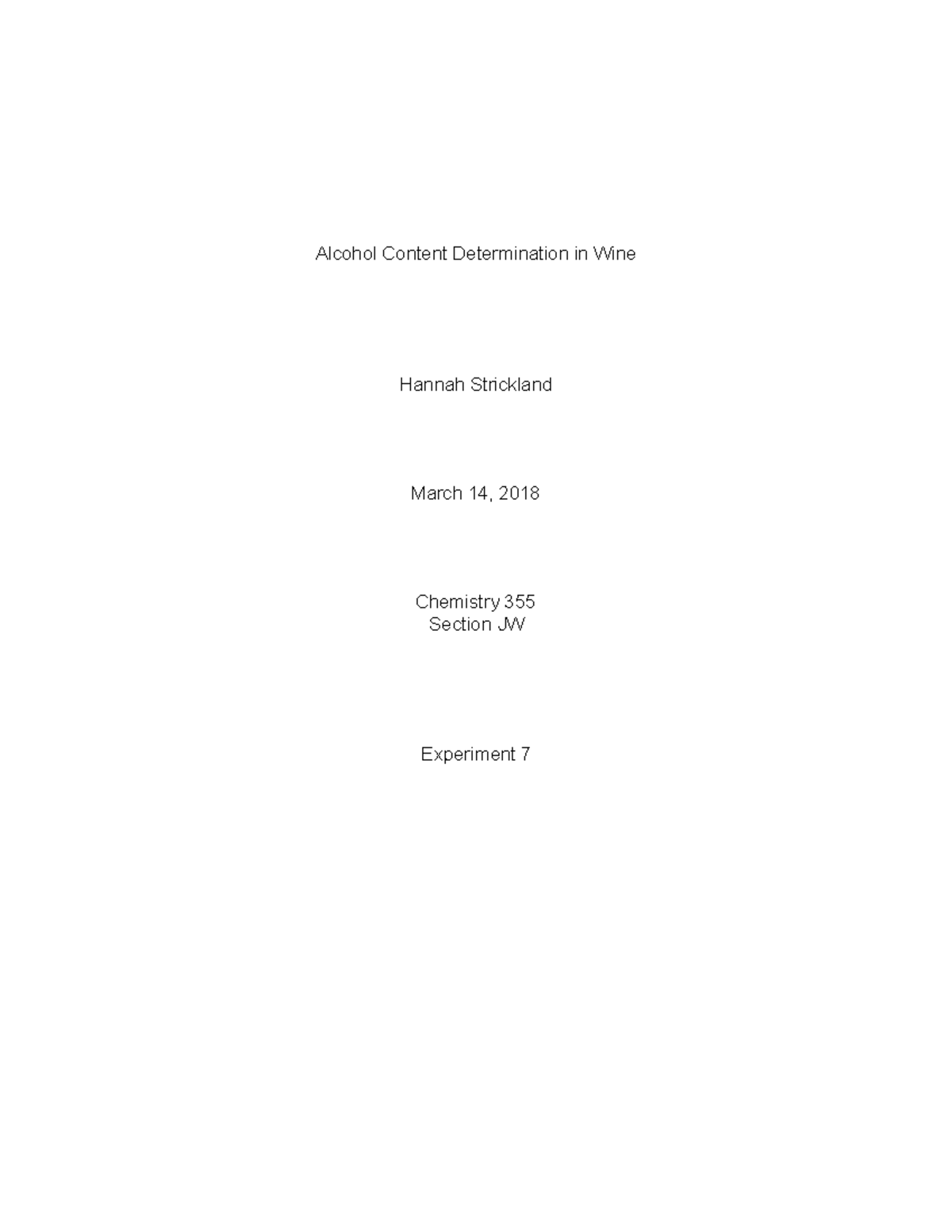 Lab Report 7- Determination of Alcohol Content in Wine - Alcohol ...