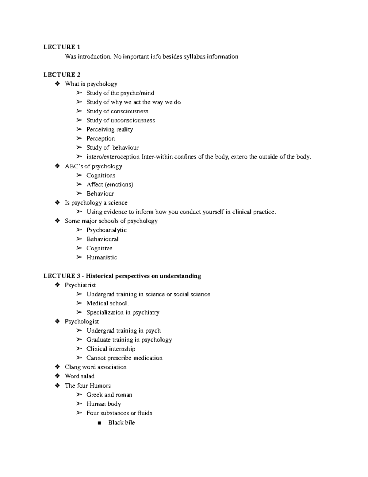 PSYC1001-2 - Notes - LECTURE 1 Was Introduction. No Important Info ...