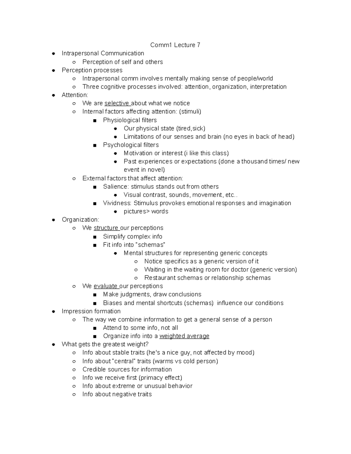 Comm 1 notes part 2 - Comm1 Lecture 7 Intrapersonal Communication ...