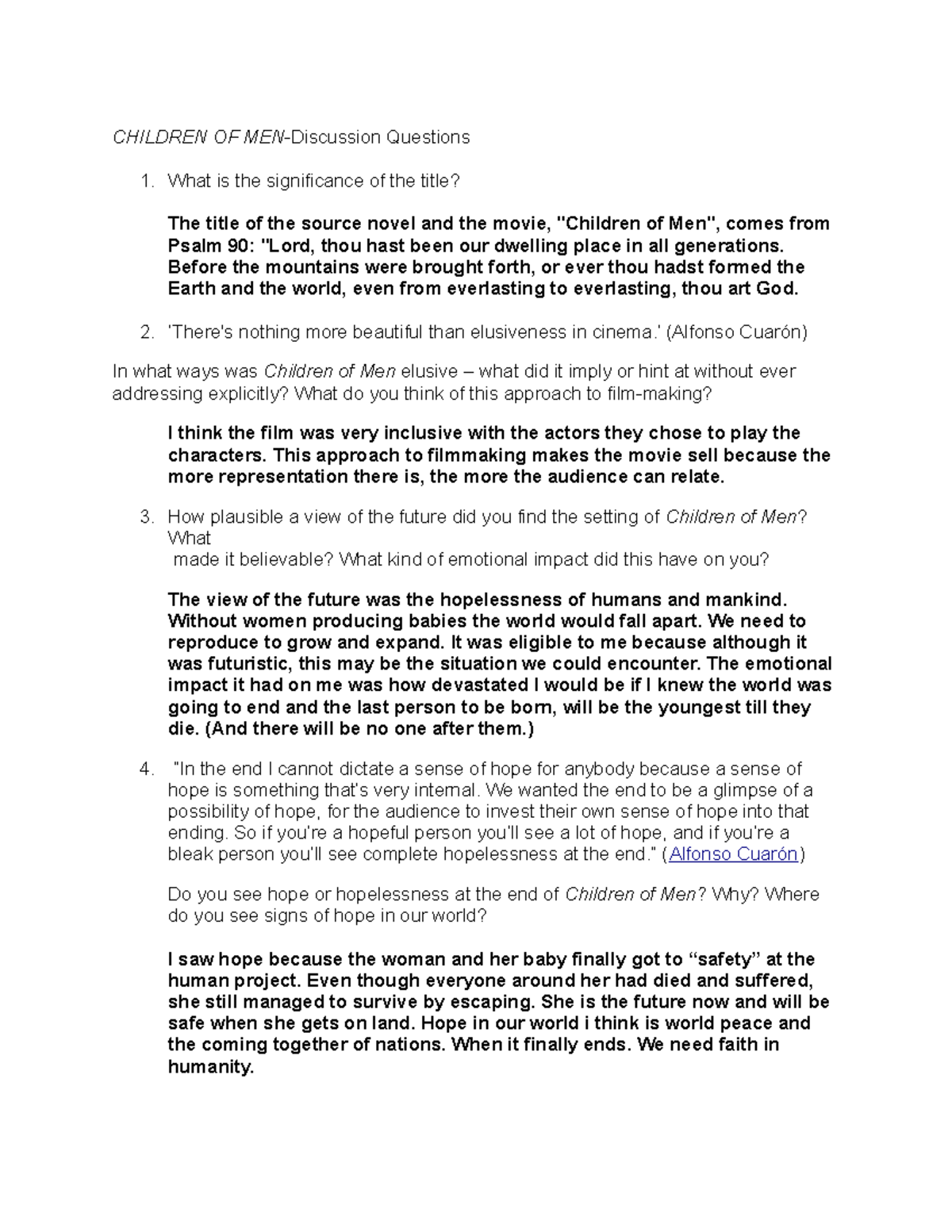 Children OF MEN-Discussion Questions - CHILDREN OF MEN-Discussion ...