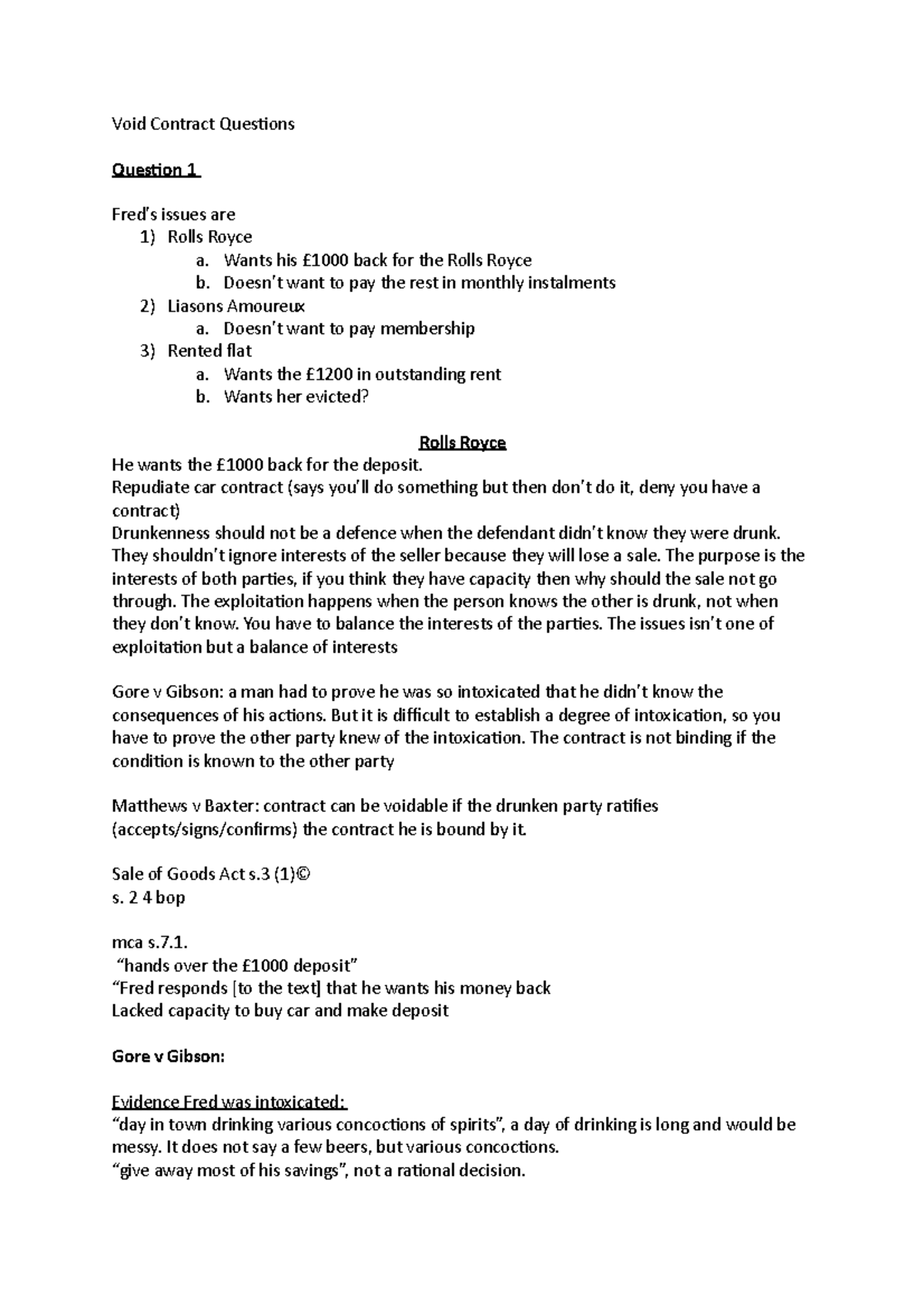 Void Contract Questions Studocu