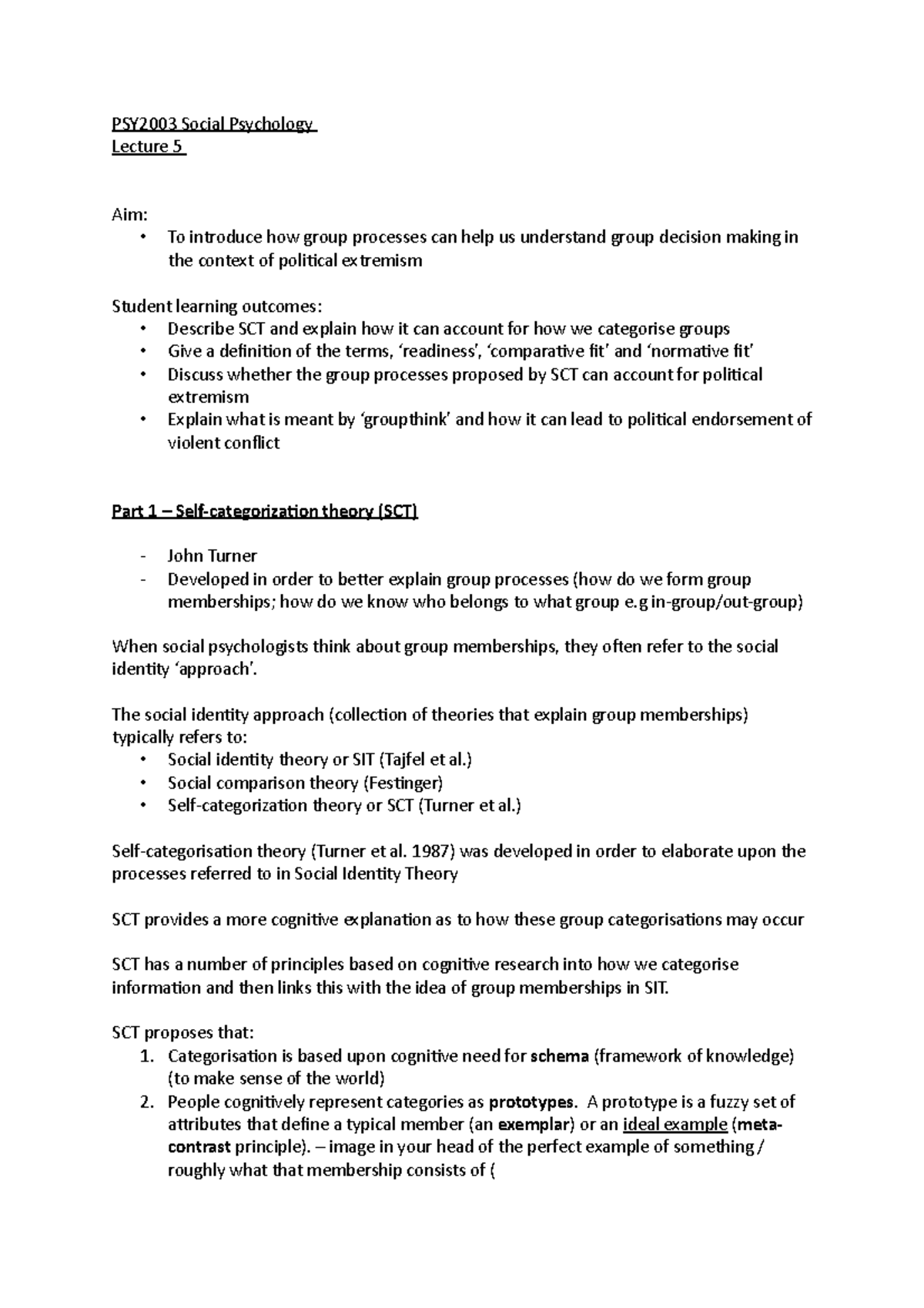 Social Psychology L5 - Self-categorization theory & roup decision ...