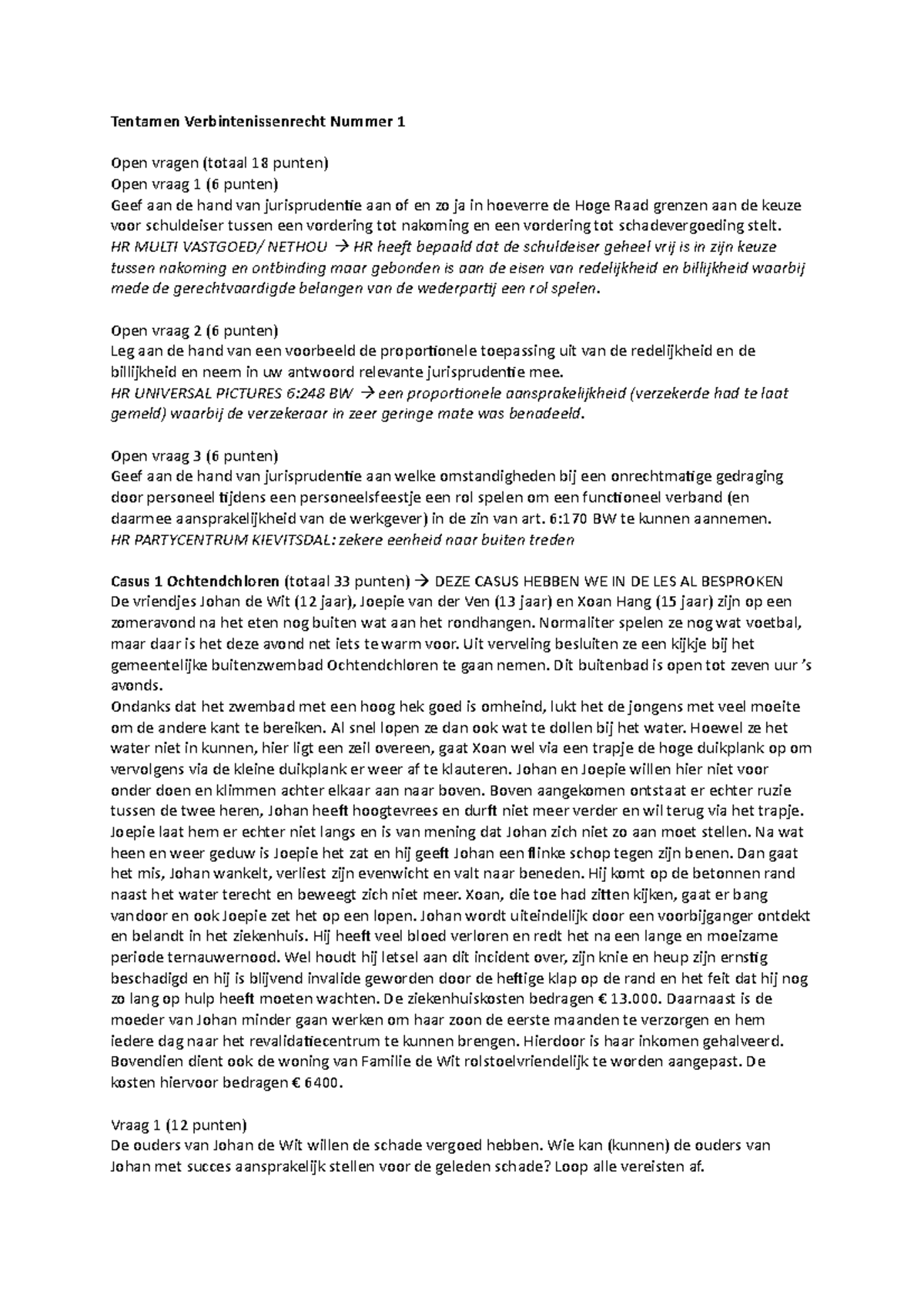 Tentamen 2018/2019 Incl Antwoorden - Tentamen Verbintenissenrecht ...