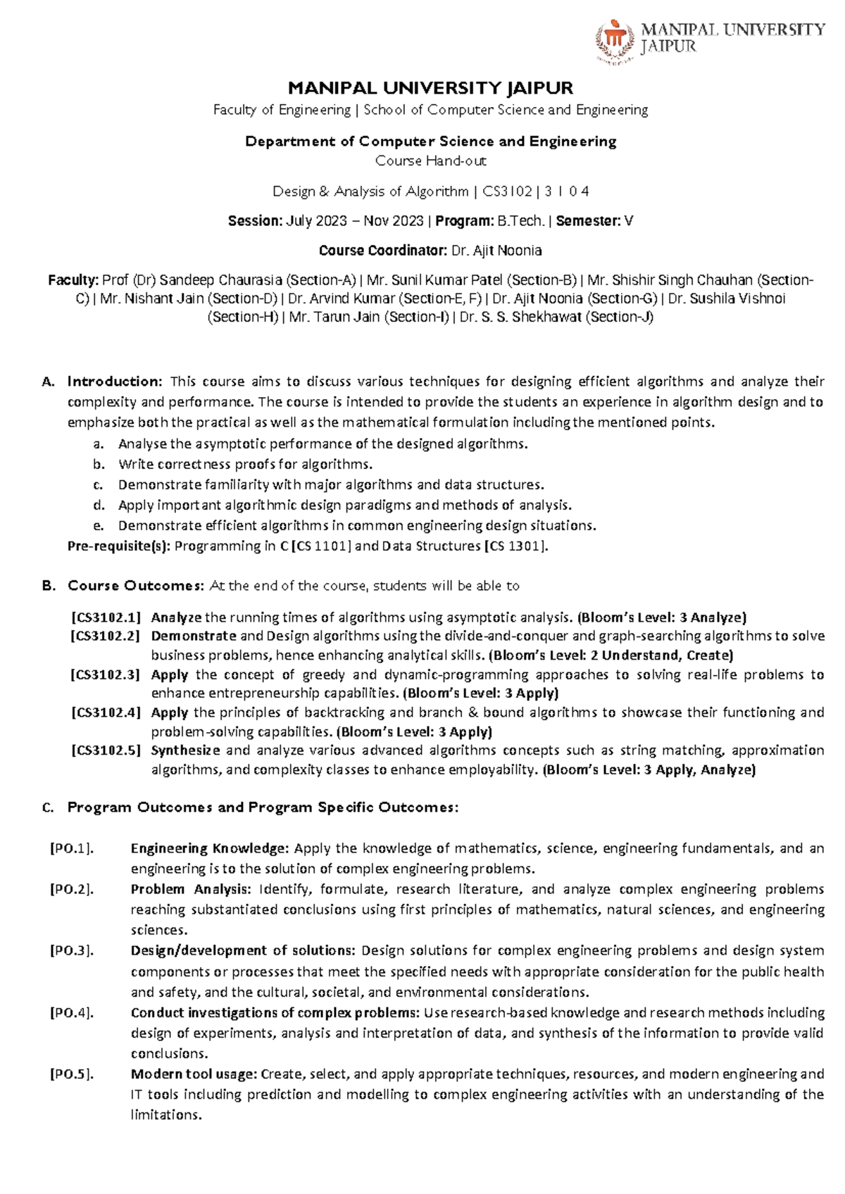 Course Handout DAA (CS3102) July-Nov,2023 (Updated) - A. Introduction ...