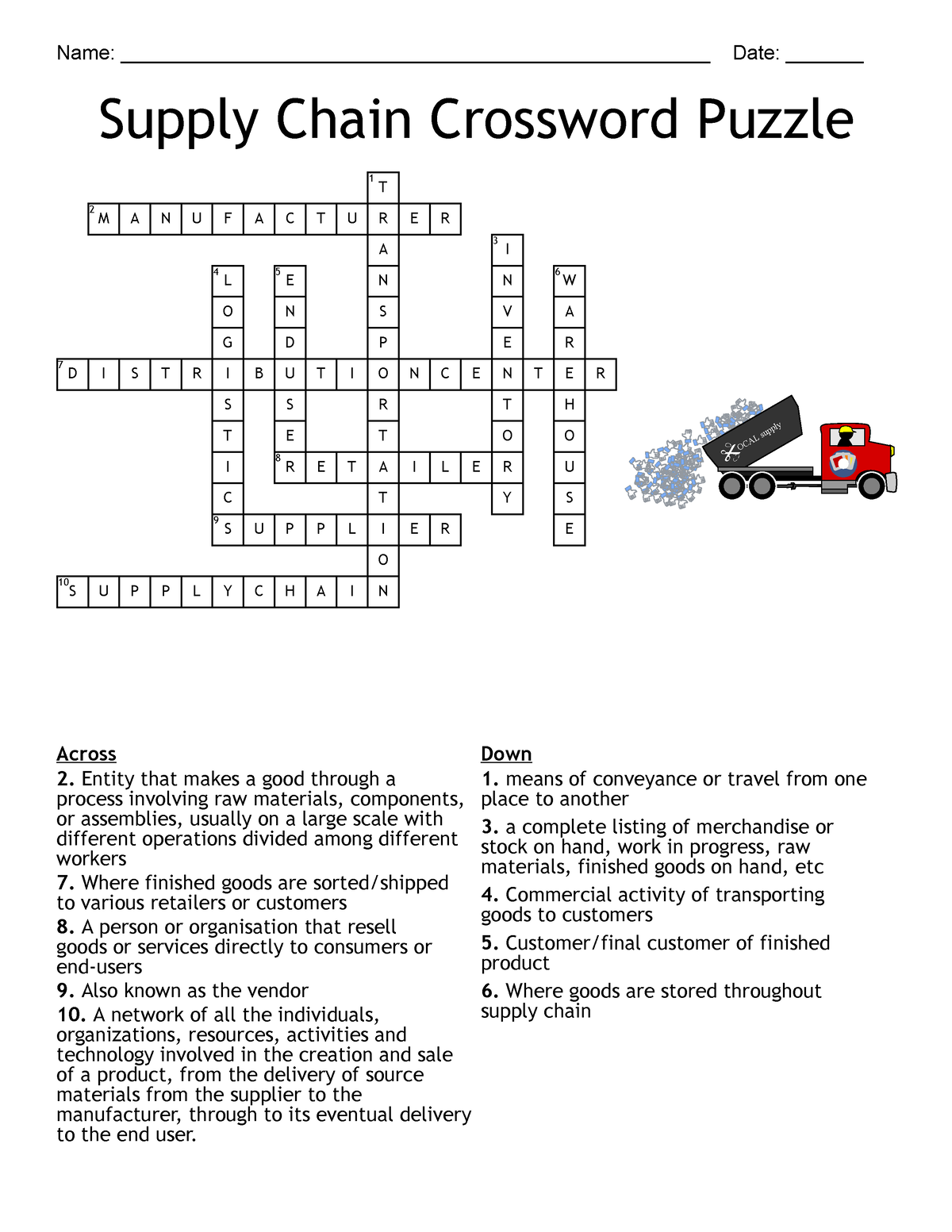 Supply Chain Crossword Puzzle answer key d7a01 62ed61a4 Name: Studocu
