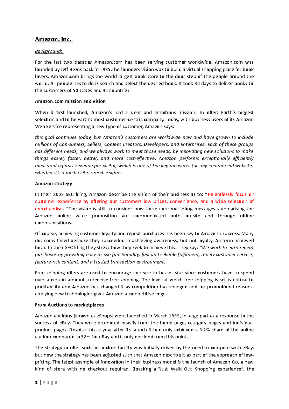 Amazon case study and questions Amazon. Inc. Background For the last
