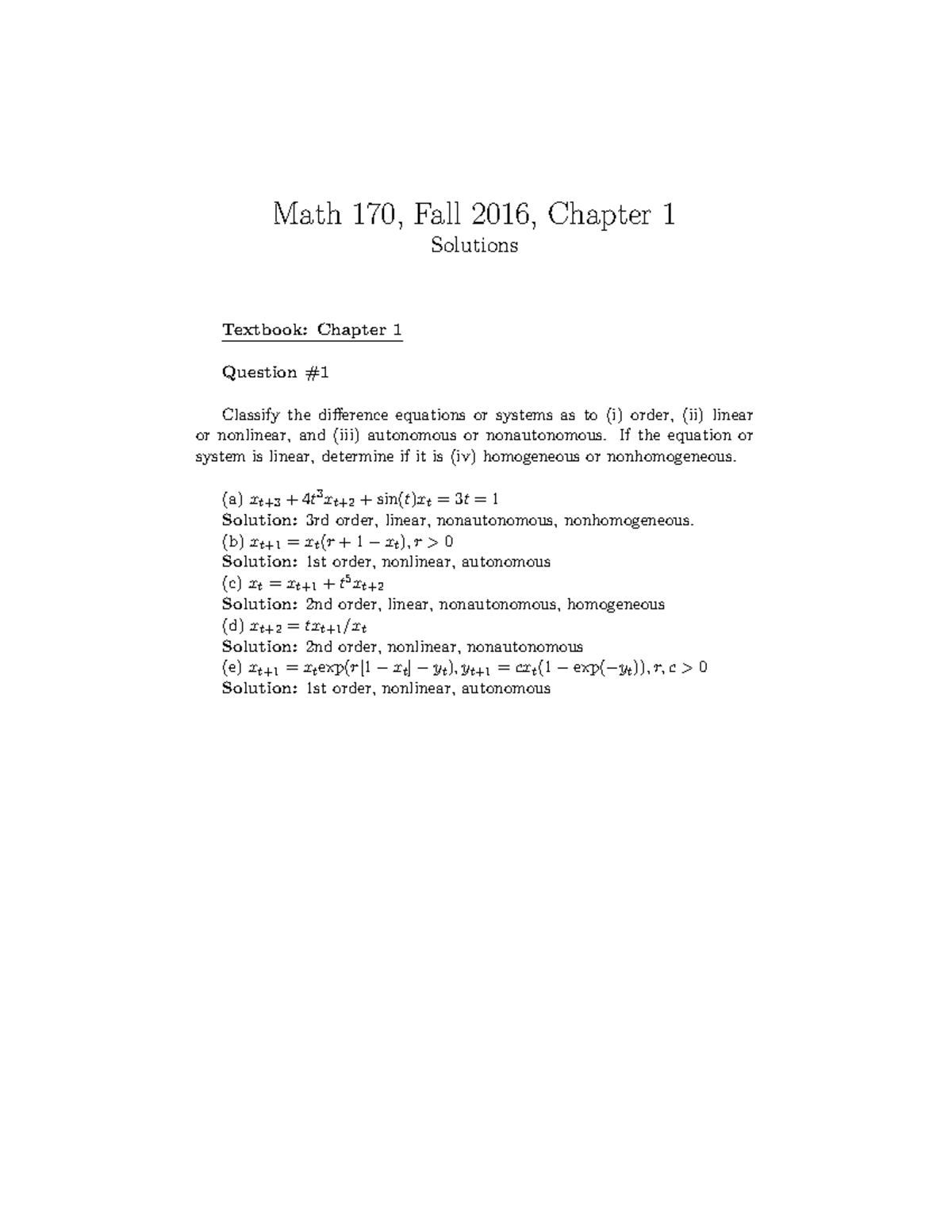 MATH 170 Assignment 1 - Math 170, Fall 2016, Chapter 1 Solutions ...