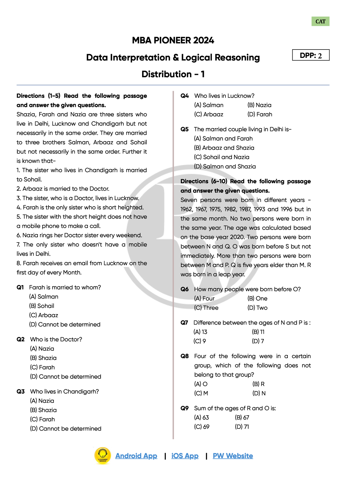 Logical Reasoning 02 DPP 02 MBA Pioneer 2024 Batch Directions 1 5   Thumb 1200 1698 