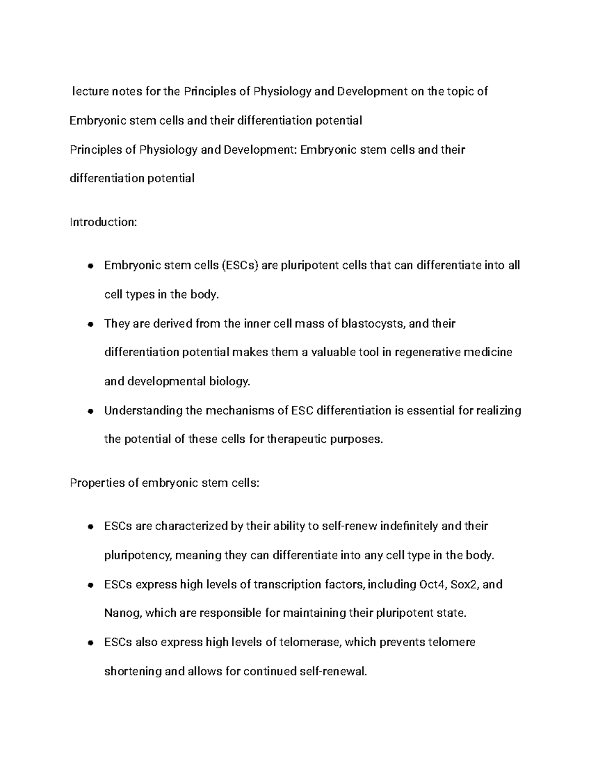 Lecture notes for the Principles of Physiology and Development on the ...