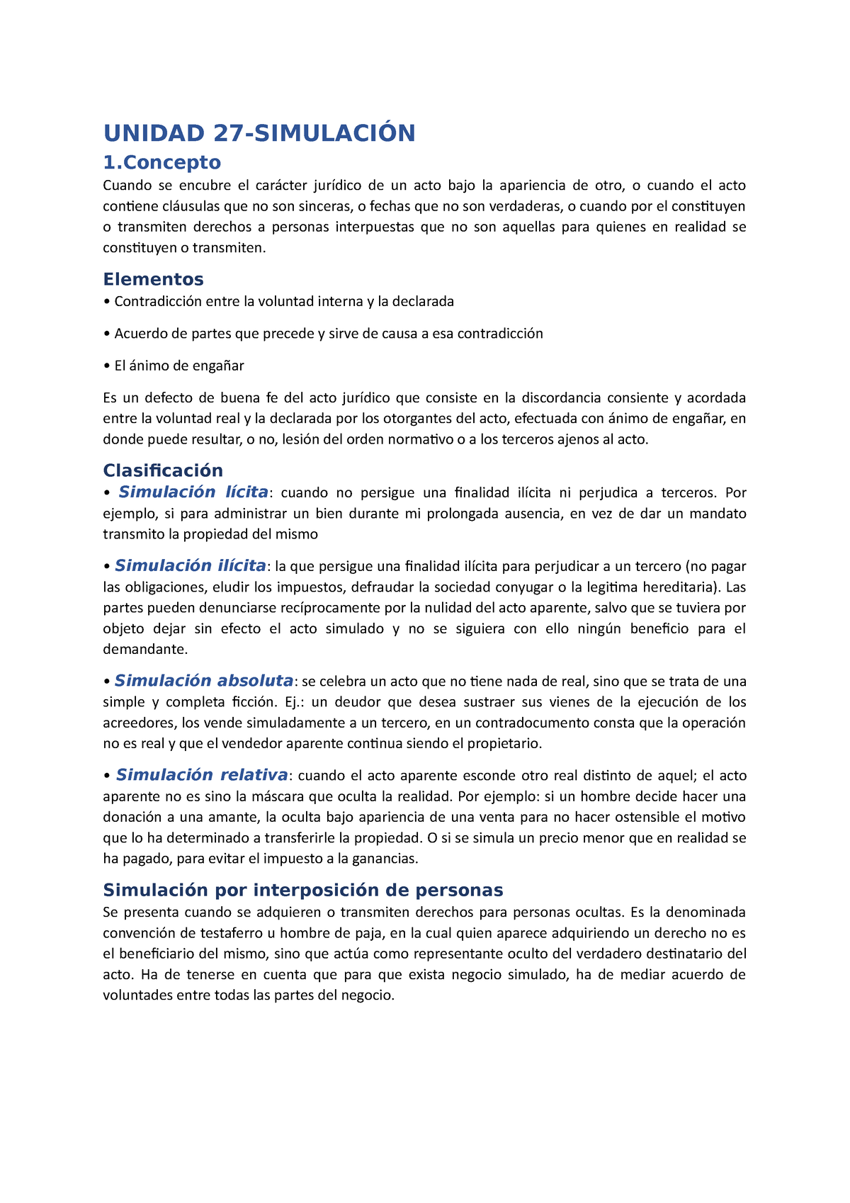 Derecho Civil Parte General Cátedra Pelle Unidad 27 - UNIDAD 27-SIMULACIÓN  1 Cuando se encubre el - Studocu