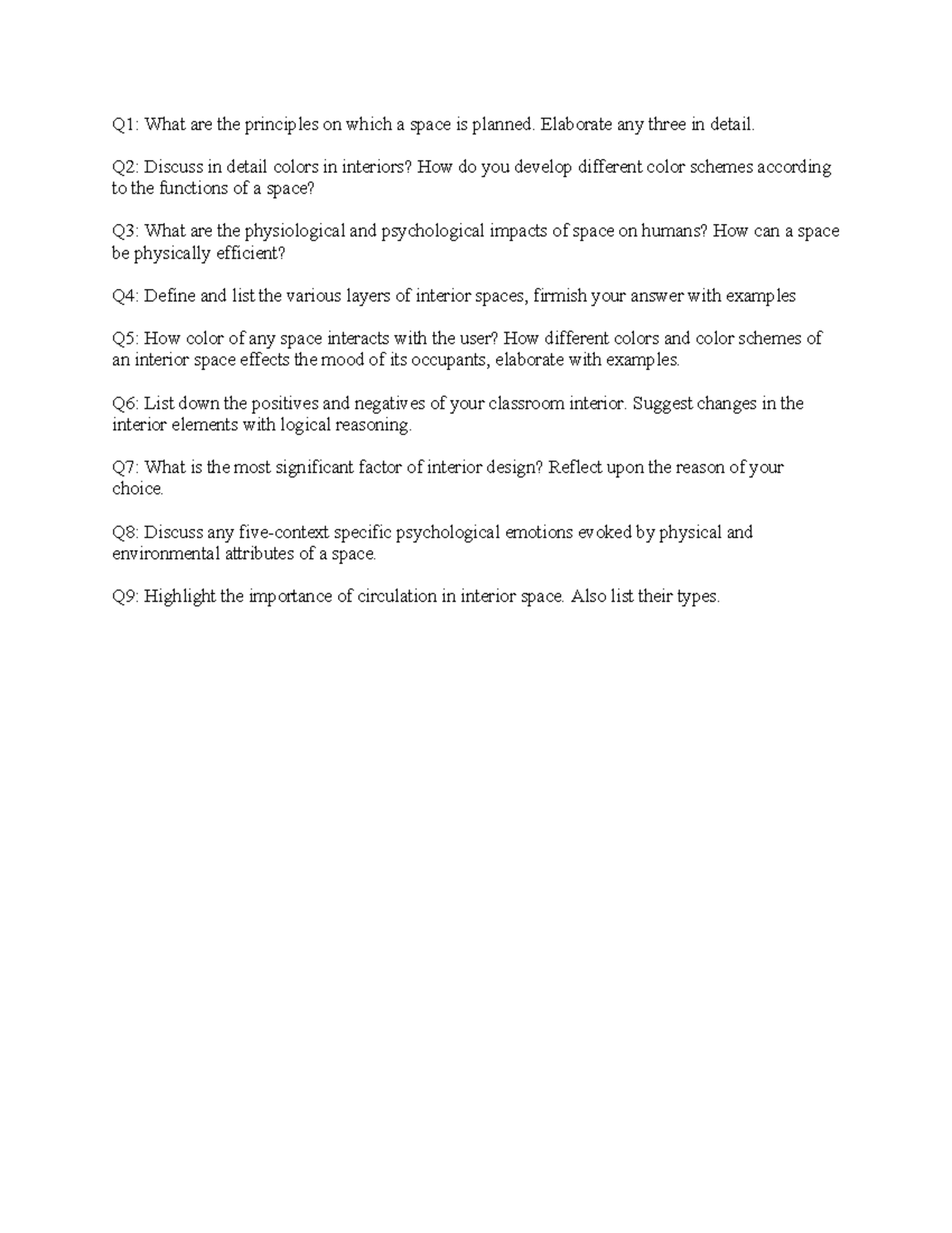 Interior questions - Q1: What are the principles on which a space is ...