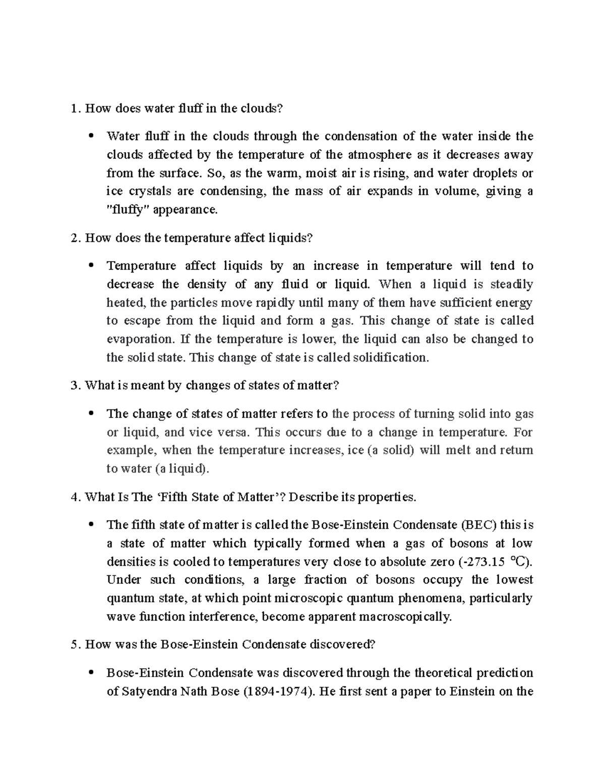 Semifinals Activity 1Gen Chem Lequin How does water fluff in the clouds? Water fluff in
