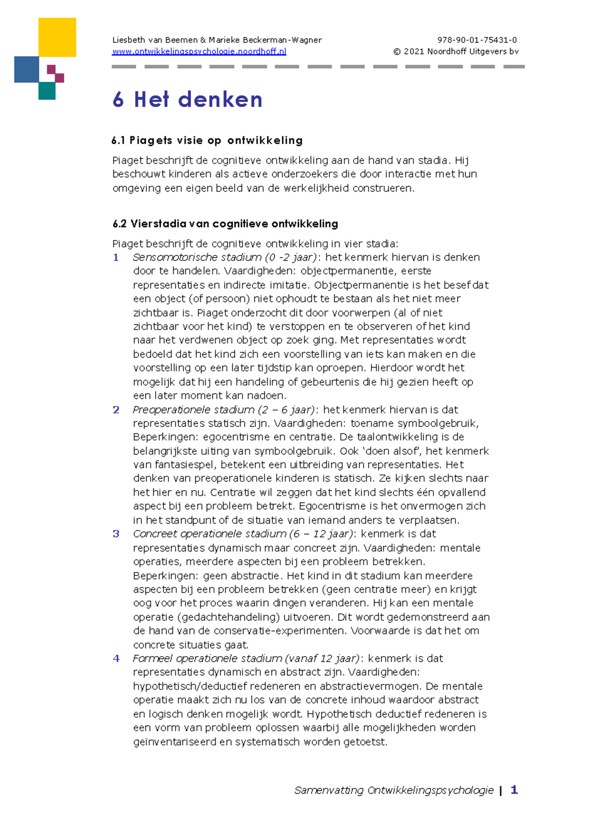 H6 - Samenvatting Ontwikkelingspsychologie - Ontwikkelingspsychologie ...