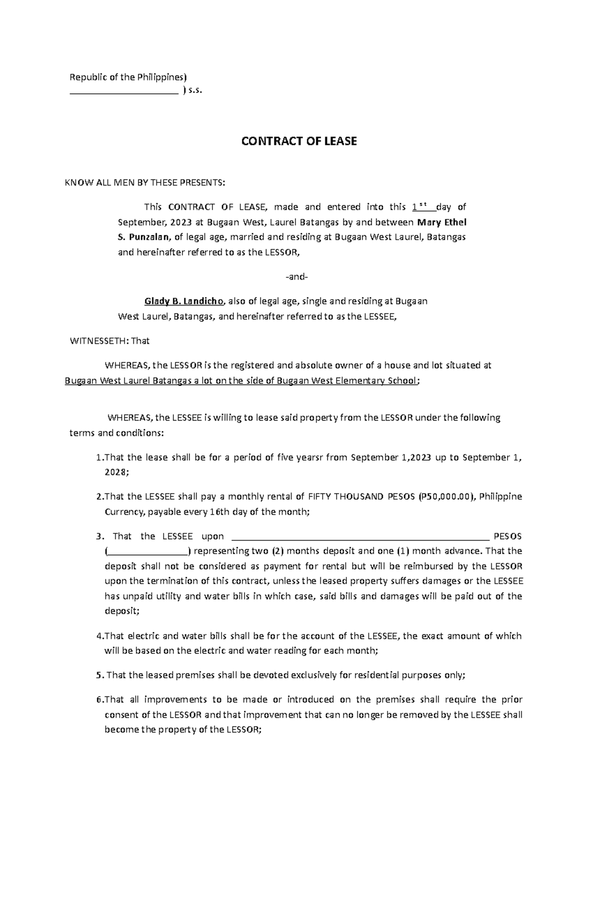 Contract-of-Lease - Republic of the Philippines) ) s. CONTRACT OF LEASE ...