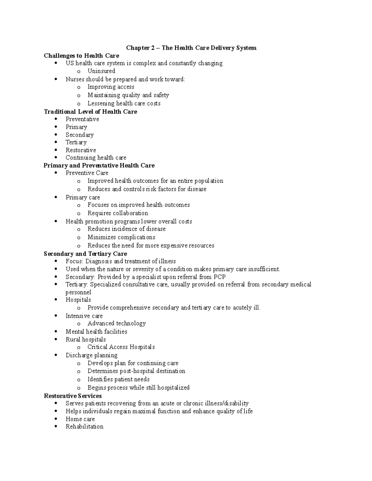 Chapter 2 The Health Care Delivery System - Chapter 2 – The Health Care ...