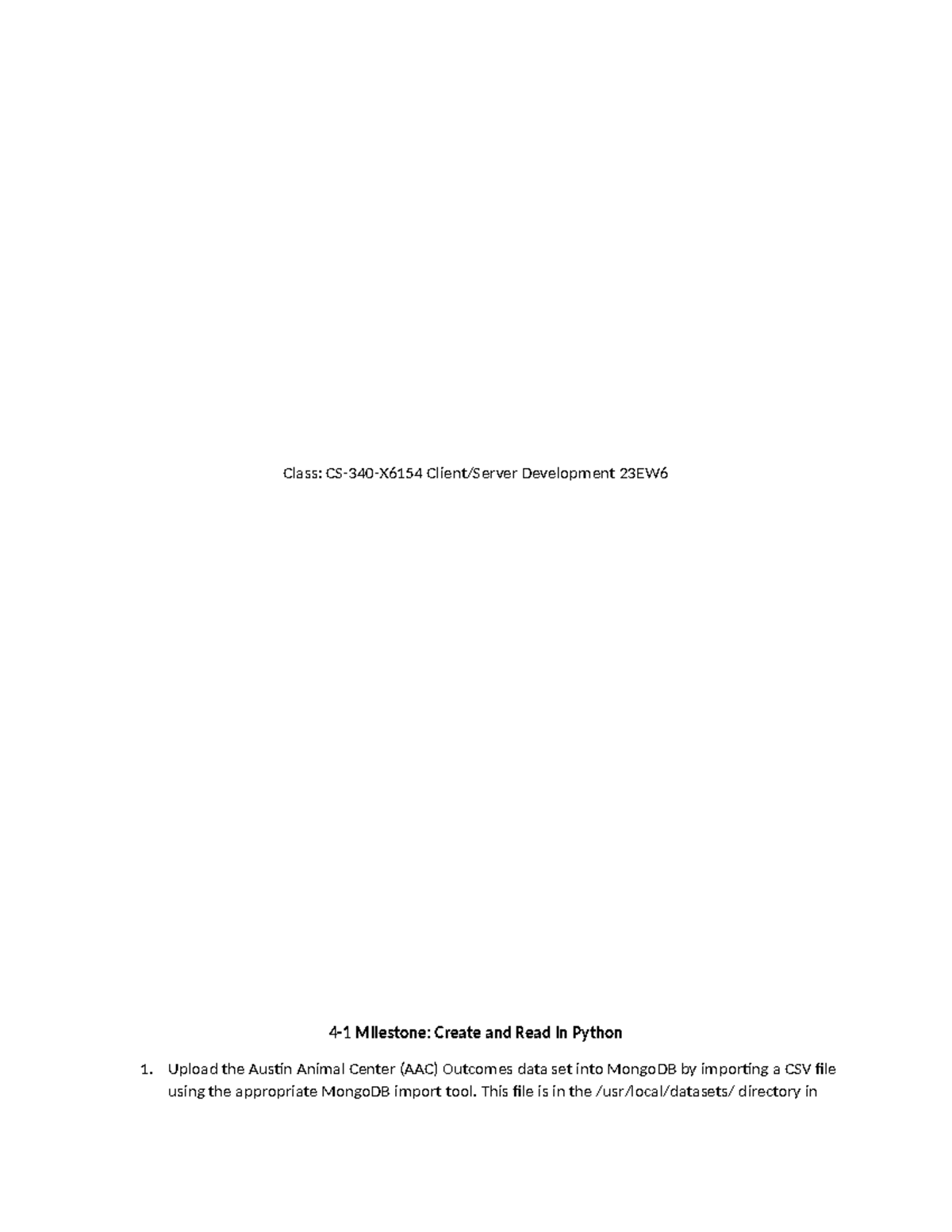 Create and Read in Python W 4 - Class: CS-340-X6154 Client/Server ...