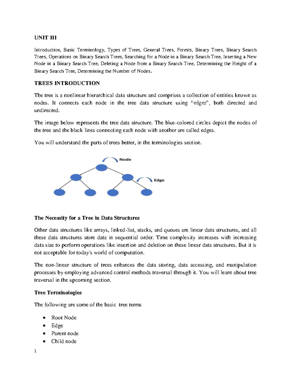 DS UNIT III Notes - UNIT III Introduction, Basic Terminology, Types of ...