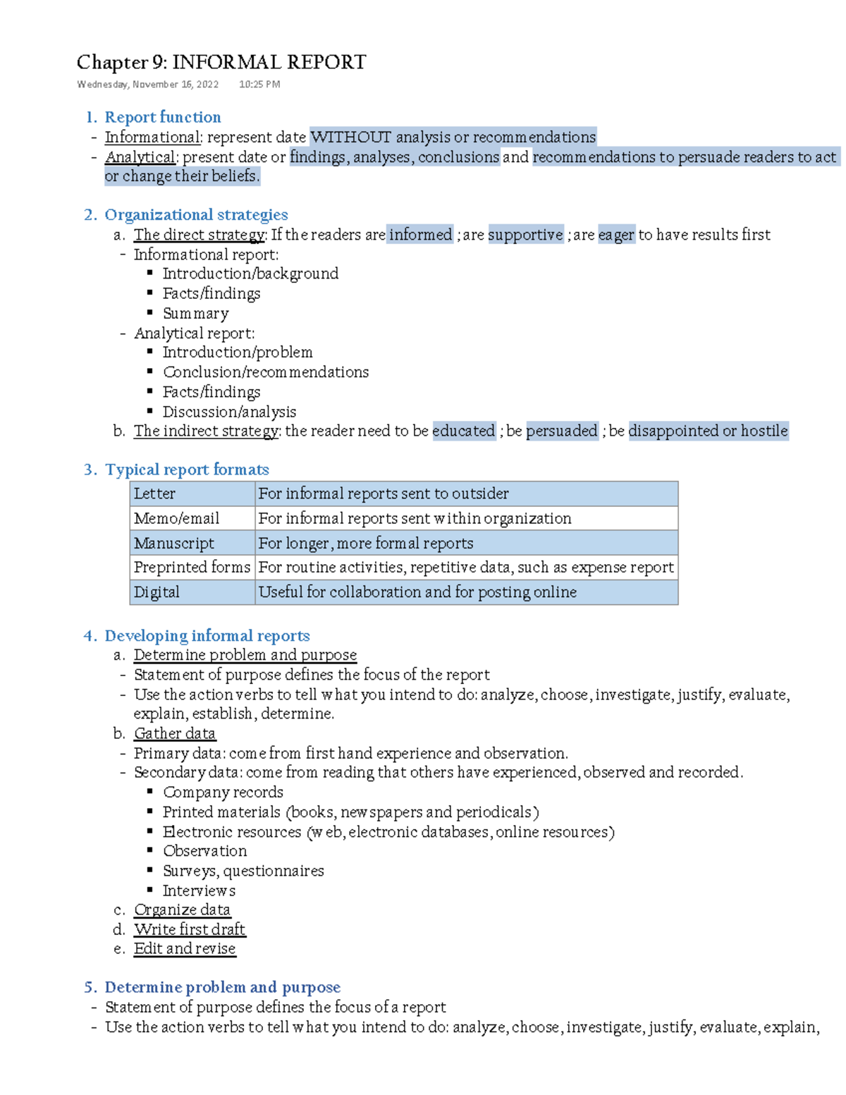 Chap9 Chap 9 Informal Report Report function Informational