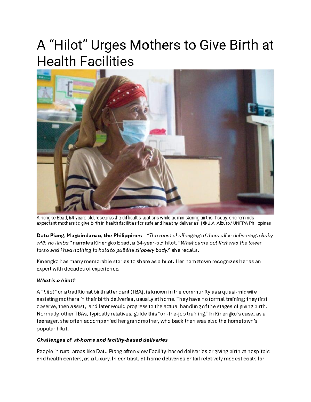 Article 2 - A “Hilot” Urges Mothers to Give Birth at Health Facilities ...