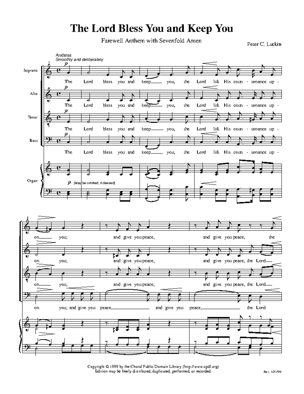 Lutkin - Lord Bless You - SATB PDF - Soprano Alto Ten or Bass Organ 8 ...