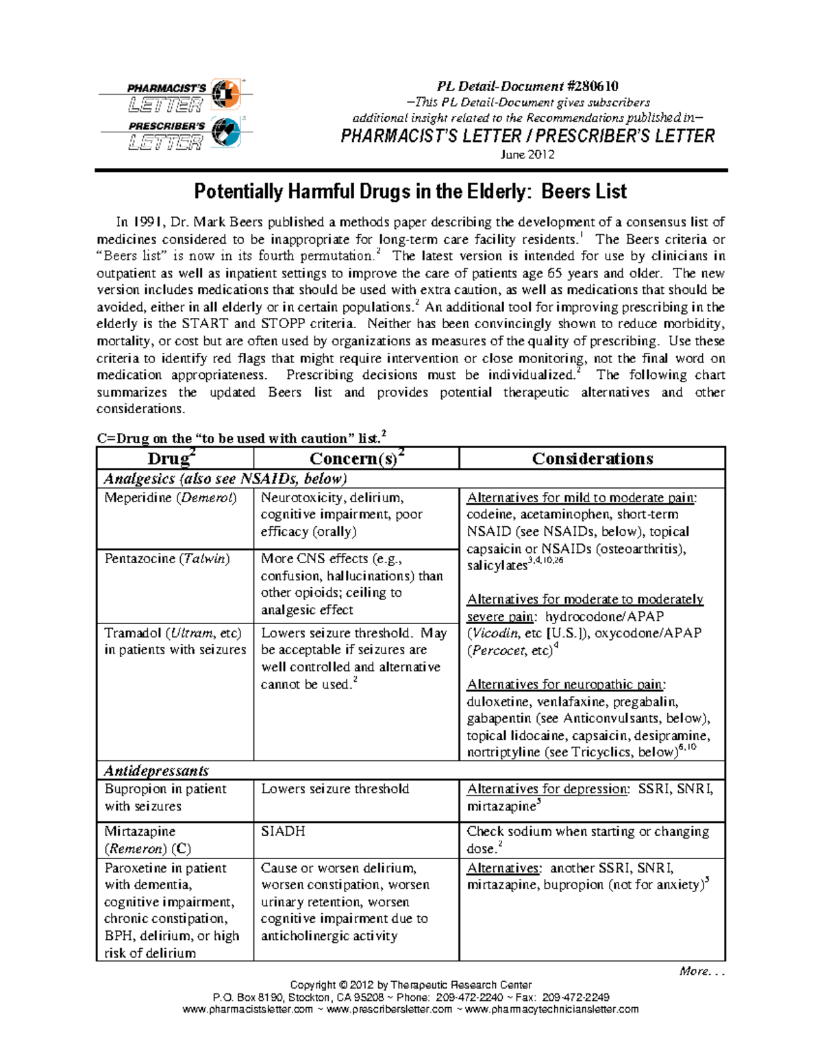 Beers Criteria Literature More... Copyright © 2012 by Therapeutic