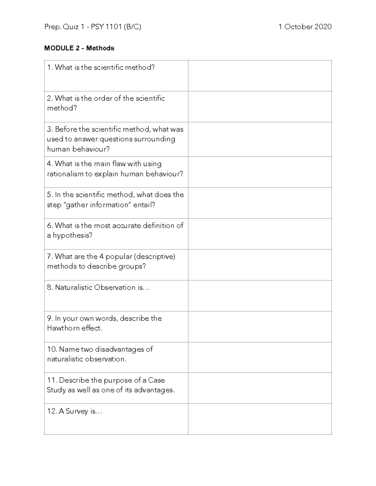 PSY 1101 Practice Quiz 1 - MODULE 2 - Methods What Is The Scientific ...