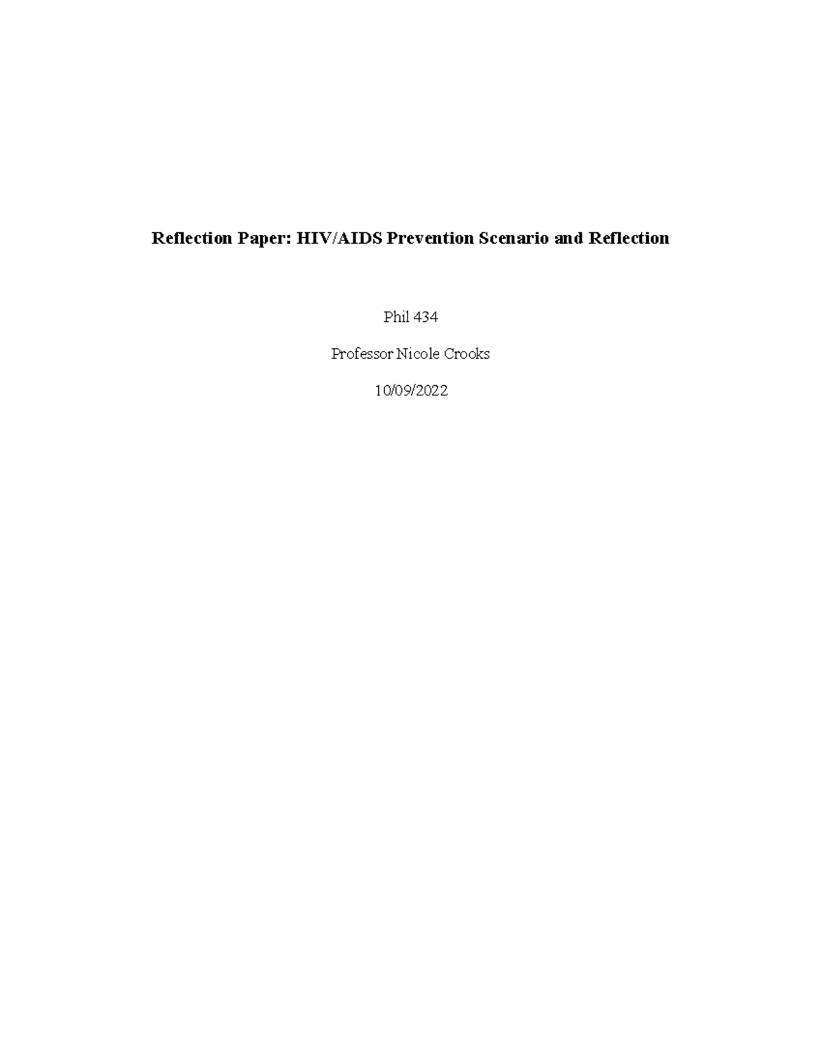 Reflection Paper #6 HIV:Aids - Reflection Paper: HIV/AIDS Prevention ...