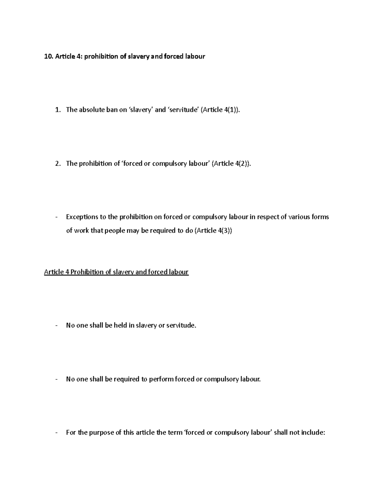 Article 4 prohibition of slavery and forced labour - 10. Article 4 ...
