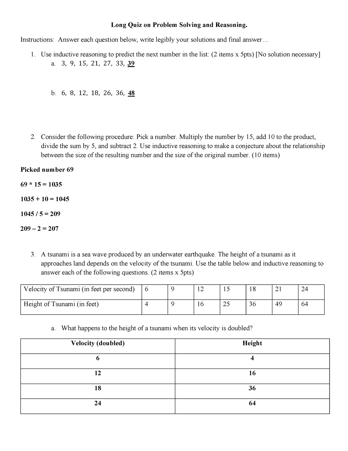 Mathematics In The Modern World Long Quiz On Problem Solving And 