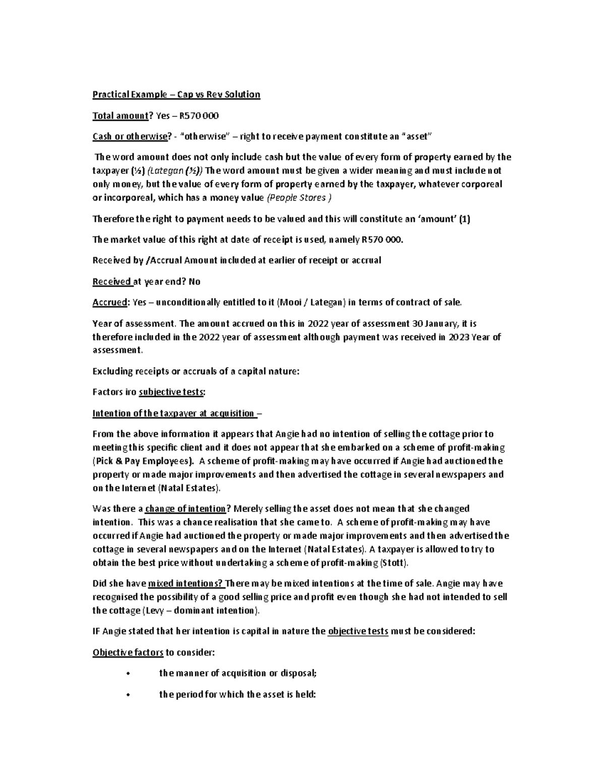 Practical Example Cap vs Rev Solution - **Practical Example – Cap vs ...