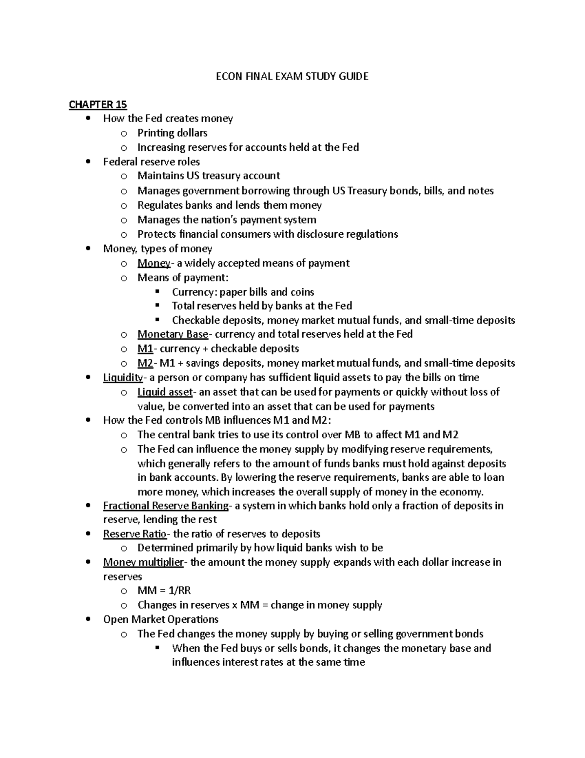 ECON Final EXAM Study Guide - ECON FINAL EXAM STUDY GUIDE CHAPTER 15 ...