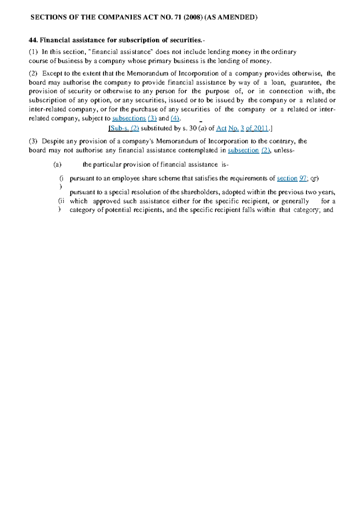 financial assistance for subscription of shares under s38 of the Companies Act 61 of 1973 Studocu